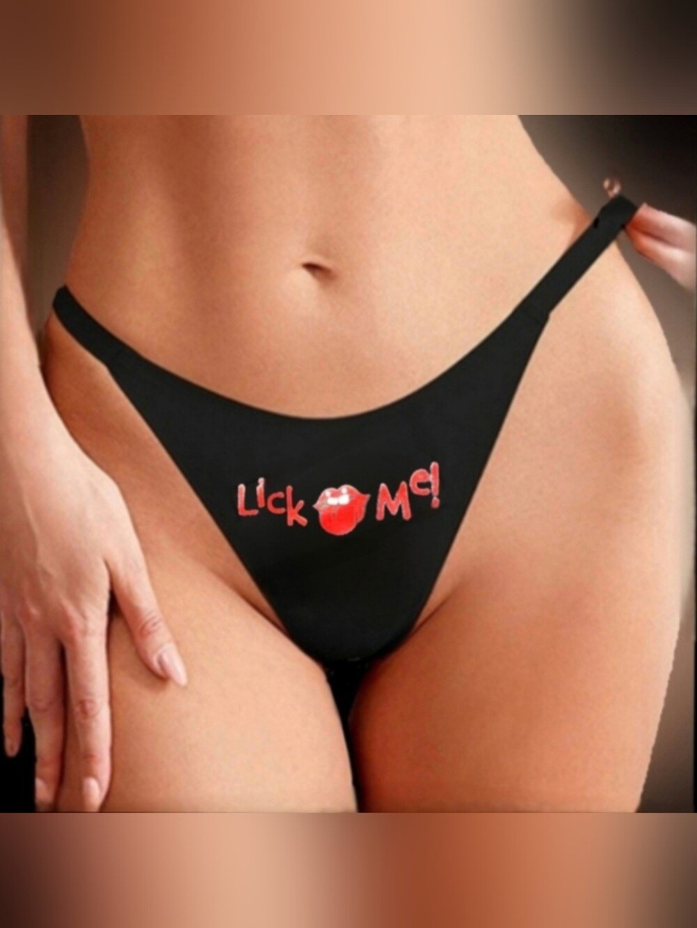 Vibes naughty adult lick me graphic sexy blk gold charm thong panty XL/12 NWT